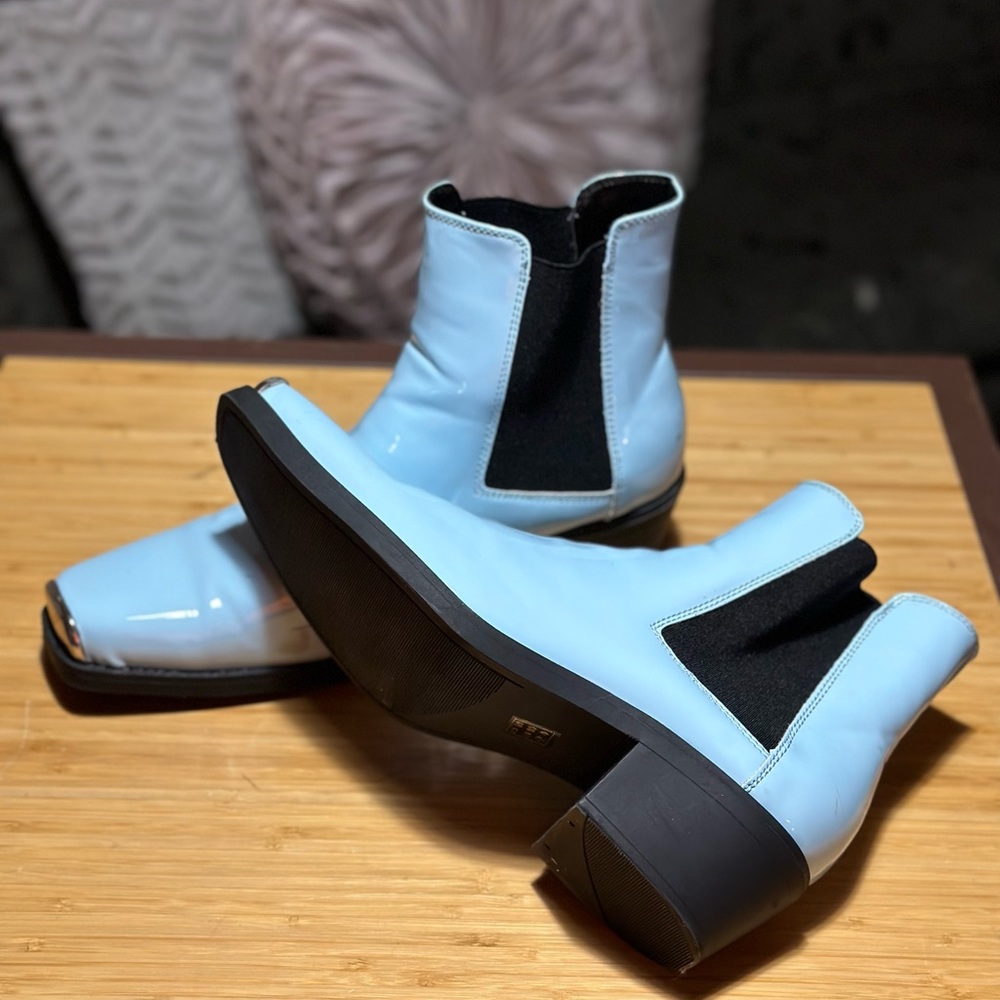 Baby Blue Patent Leather Boot with Metal Steel Tip